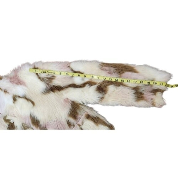 NIMO WANG Faux Fur Jacket Multicolor Pink Brown White |Boho Statement Outerwear - Picture 12 of 12
